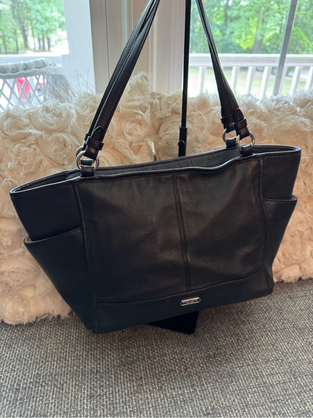 Coach Black Pebbled Leather Zip Top Tote Shoulder Bag - Picture 2 of 11